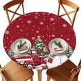 thumbnail image 2 of Round Table Cloth with Elastic Fitted Edged, Xmas Tree Truck Winter Snowman Waterproof Tablecloth for 45"-54" Tables Reindeer White Snow on Red Wipeable Indoor Table Cover for Kitchen Picnic Camping, 2 of 9