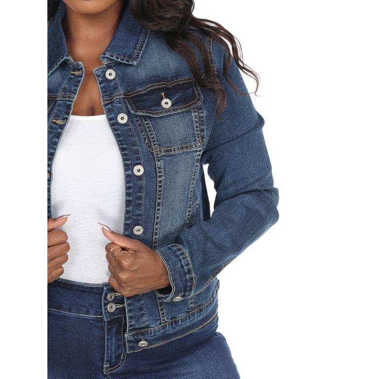White Mark Women s Plus Size Rose Embellished Denim Jacket Walmart