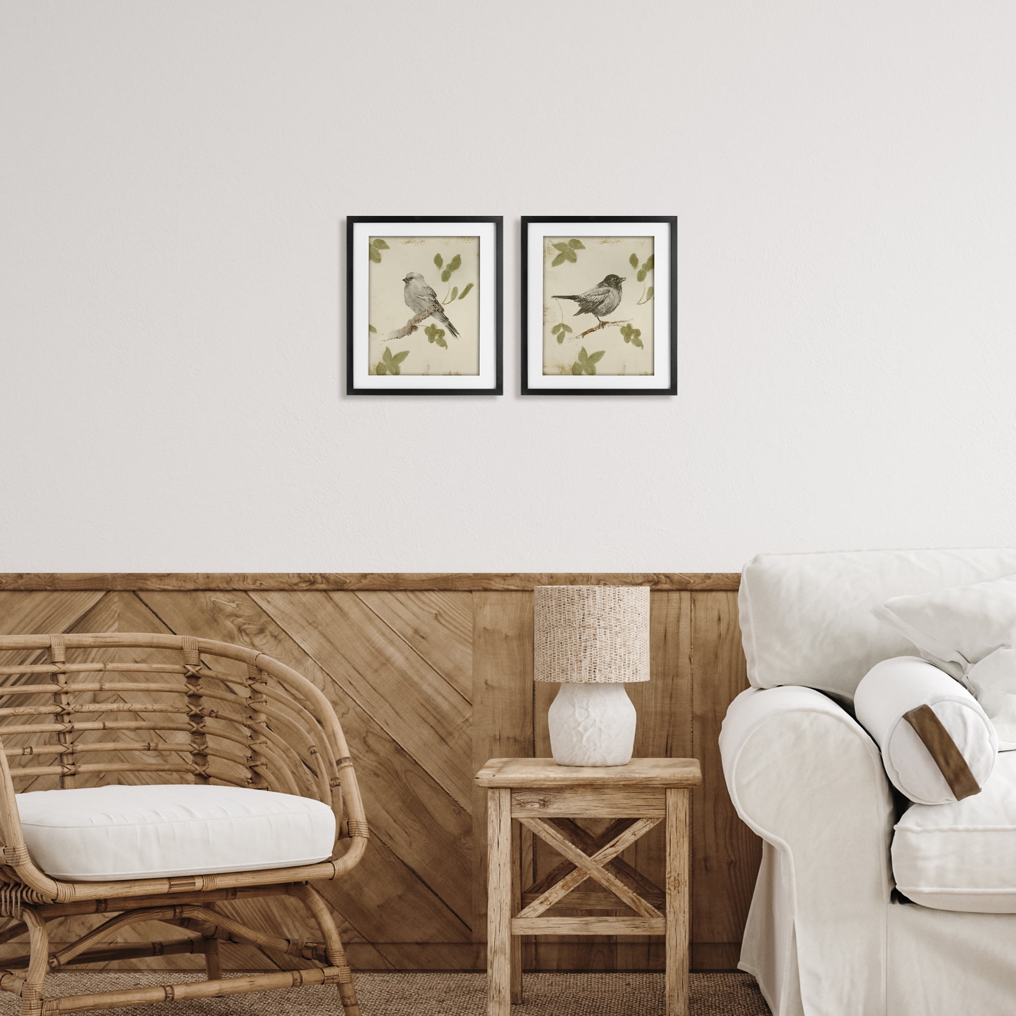 Stupell Industries Neutral Bird Scene 2 Piece Black Framed Print Under Glass Set, design by Lanie Loreth