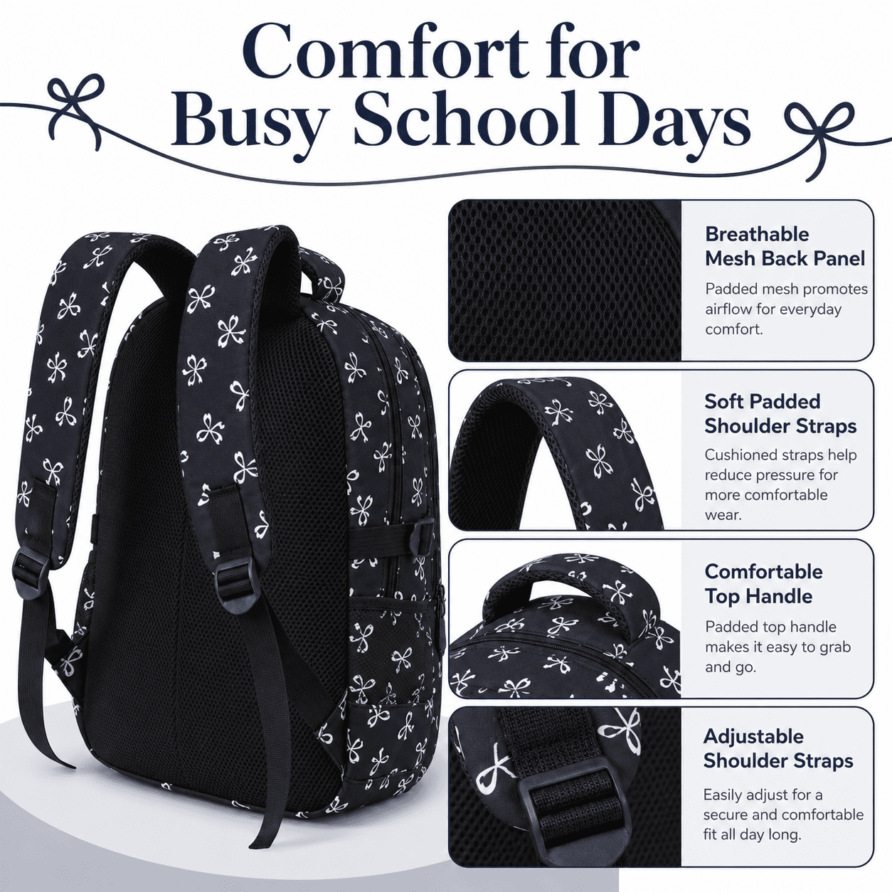 Soda Candy Girls Backpack Set 3pcs Coquette Bow School Bookbag for Kids Cute Kawaii Printed Book Bag with Lunch Bag Pencil Pouch