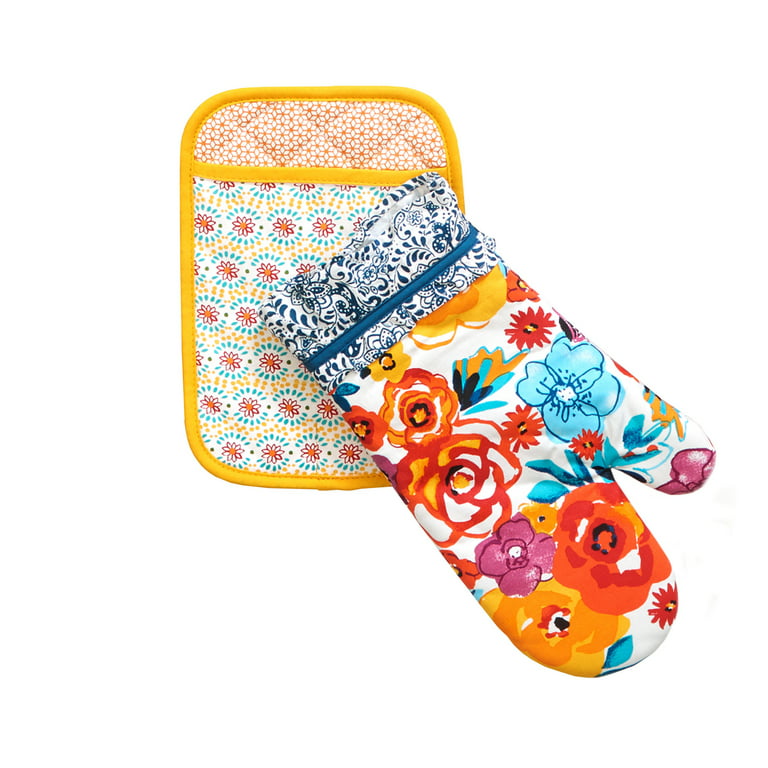 Pioneer Woman Breezy Blossom Floral Quilted Oven Mitt and Pot 