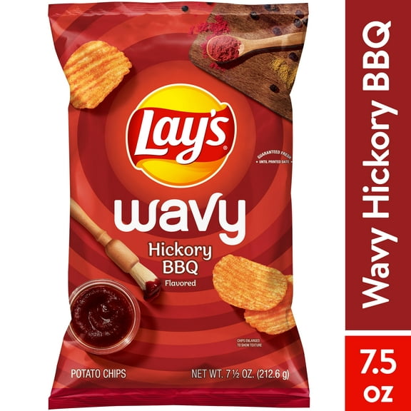 Lay's Wavy Potato Chips, Hickory BBQ Flavor, 7.5 oz Bag