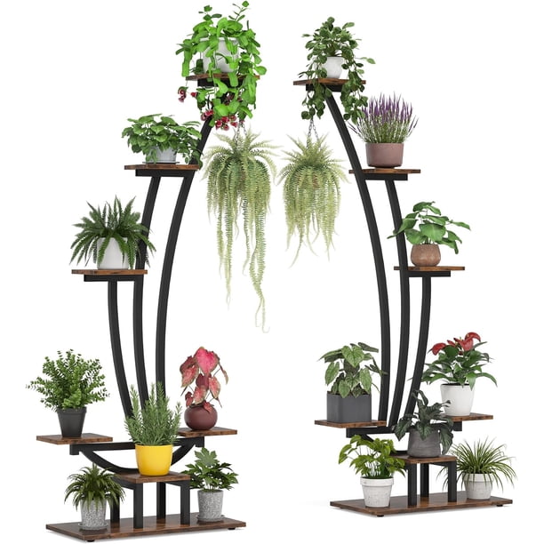 Soporte for plantas de interior de 5 niveles de altura, paquete de 2, estante grande de Metal for plantas, estante de exhibición for macetas de bonsái y flores