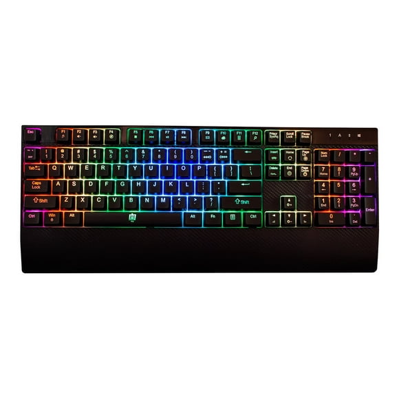 Deco Gear Mechanical Gaming Keyboard, Anti-Ghosting, Ergonomic Fixed Palm Rest, Full Customizable RGB Backlit, Carbon Fiber Design, Outemu Blue Switch