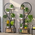 thumbnail image 2 of Bestier 65 inch Heart Shaped Plant Stand with Grow Lights & Wheels, 6-Tier Tall Metal Plant Shelf Display Shelf with Hanging Hooks for Indoor & Outdoor, Rustic, 2 of 8