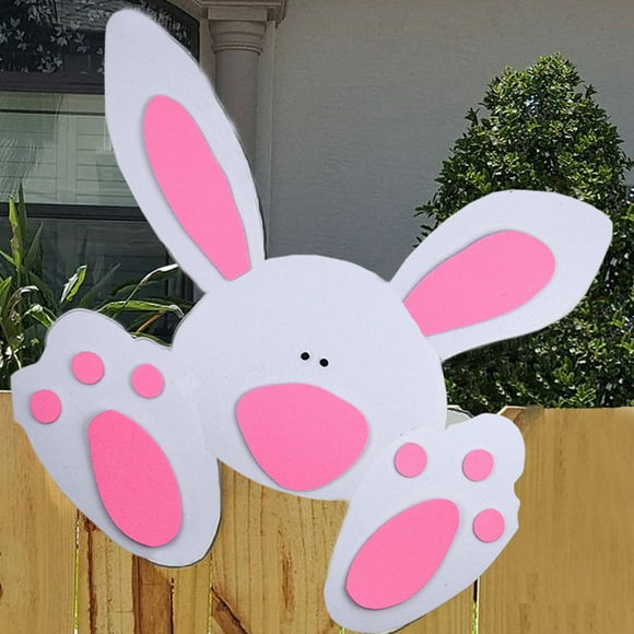 Neinkie Easter Bunny Fence Decoration, Rabbit Fence Topper Signs Felt Cloth Easter Rabbit Art Lawn Patio Peeker for Outdoor Garden Lawn Yard Decor Home Party Supply