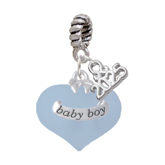 Delight Jewelry Baby Boy Blue Heart with Baby Feet - Silver-tone Rope Charm Bead Dangle with Mini 2025