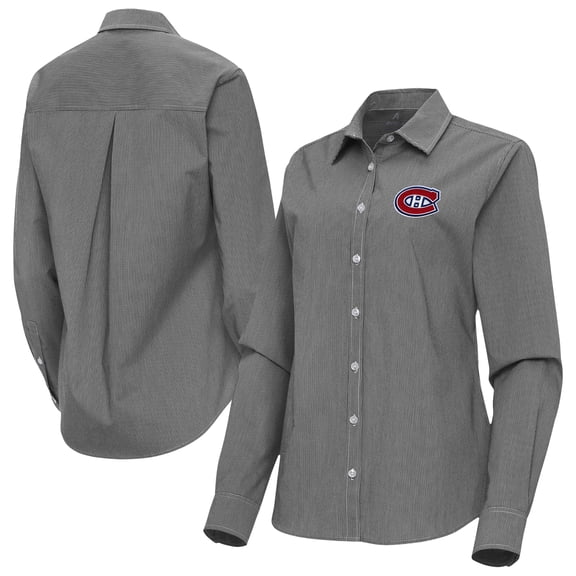 Women's Antigua Black Montreal Canadiens Porter Woven Tri-Blend Long Sleeve Button-Up Shirt