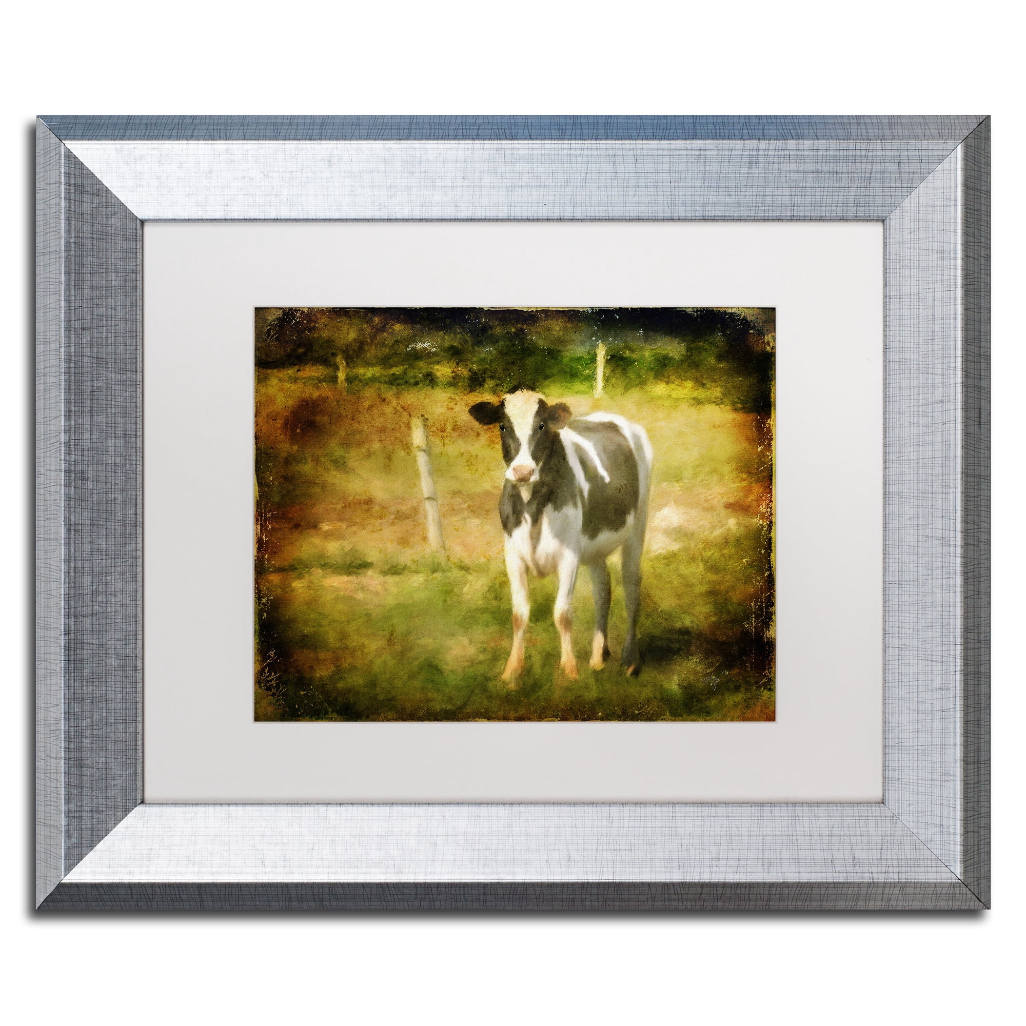 Trademark Fine Art "Handsome Holstein" Canvas Art by Lois Bryan White Matte, Silver Frame