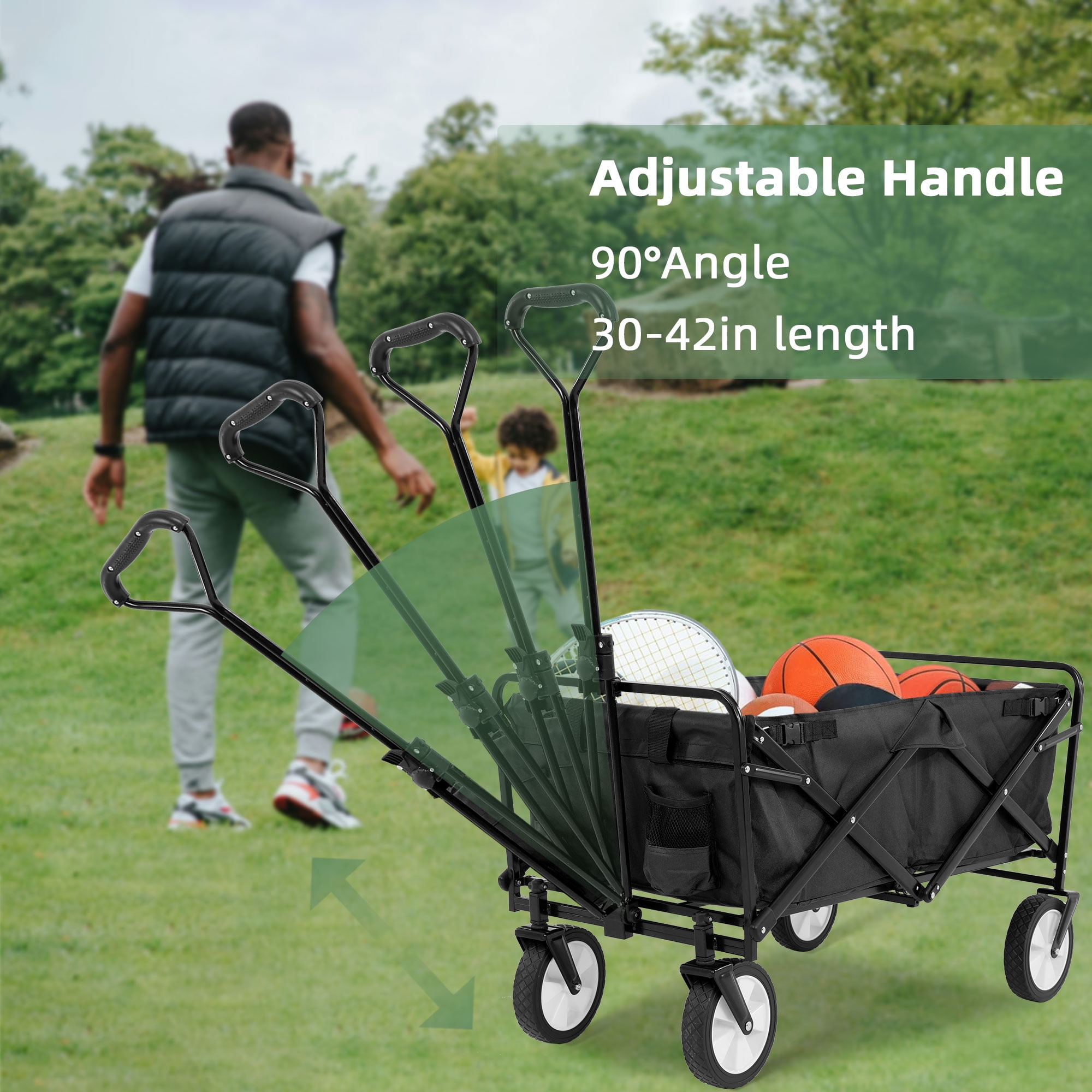 YRLLENSDAN Folding Wagon with Wheels Foldable Wagon Grocery Wagon Outdoor Wagon Cart Portable Wagon Utility Wagon for Camping Beach Sports Wagon,Black