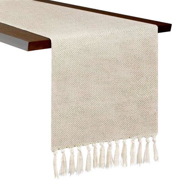 Wracra Crochet tissé Chemin de Table en Coton et Lin Rustique Style Ferme 230 cm de