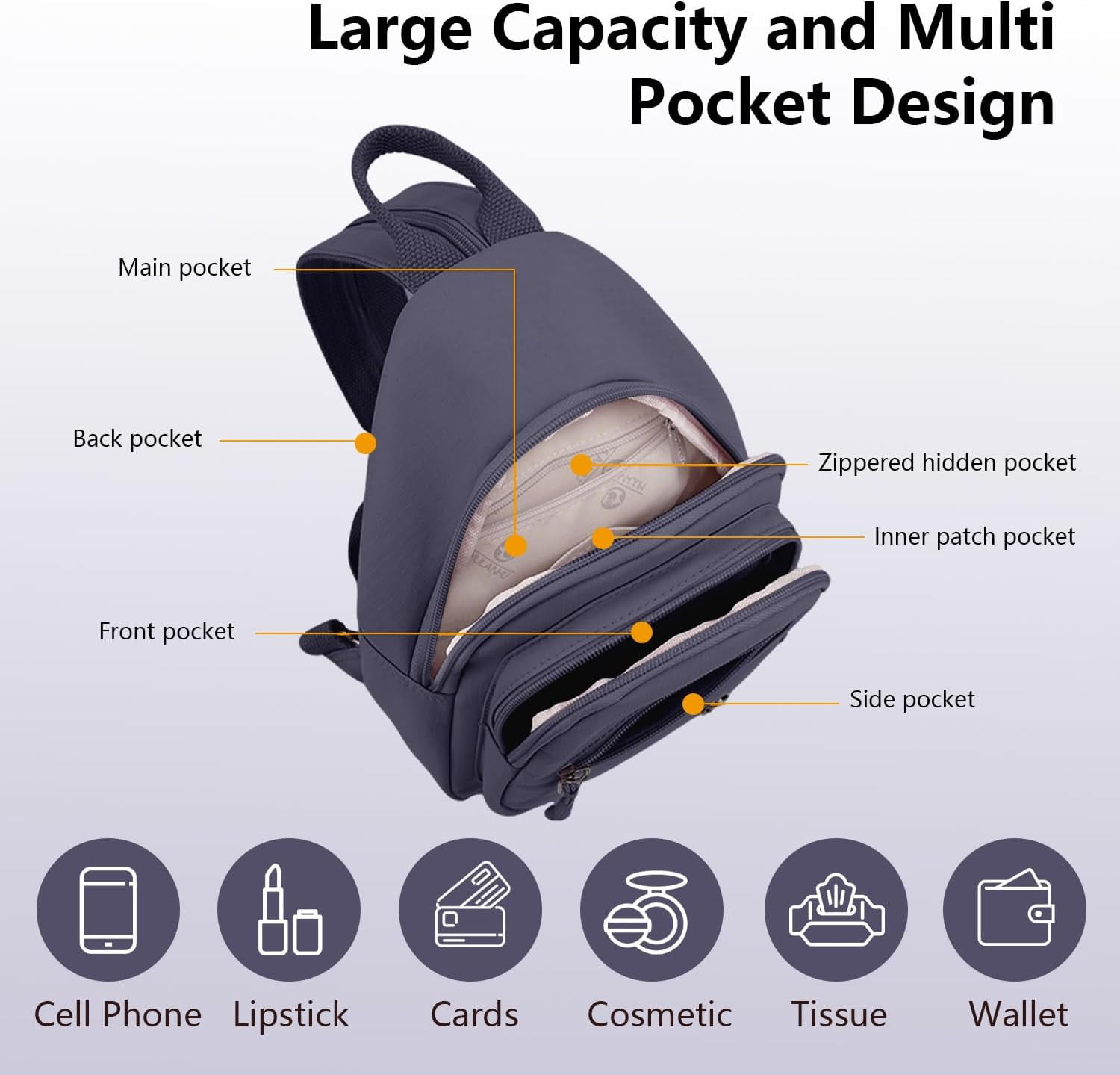 Crossbody Bag for Women, Multi-Pocket Waterproof Shoulder Carry Bag, Sling Bag Backpack for Travel/Outdoor/Hiking/Daily Use