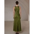 thumbnail image 5 of Women Olive Green Satin Maxi Dress Elegant Halter Neck Sleeveless Evening, 5 of 7