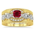 thumbnail image 2 of 2.50 Carat Round Cut Diamond Moissanite Red Ruby Vintage Trio Bridal Set Engagement Ring on 10k Yellow Gold, 2 of 3