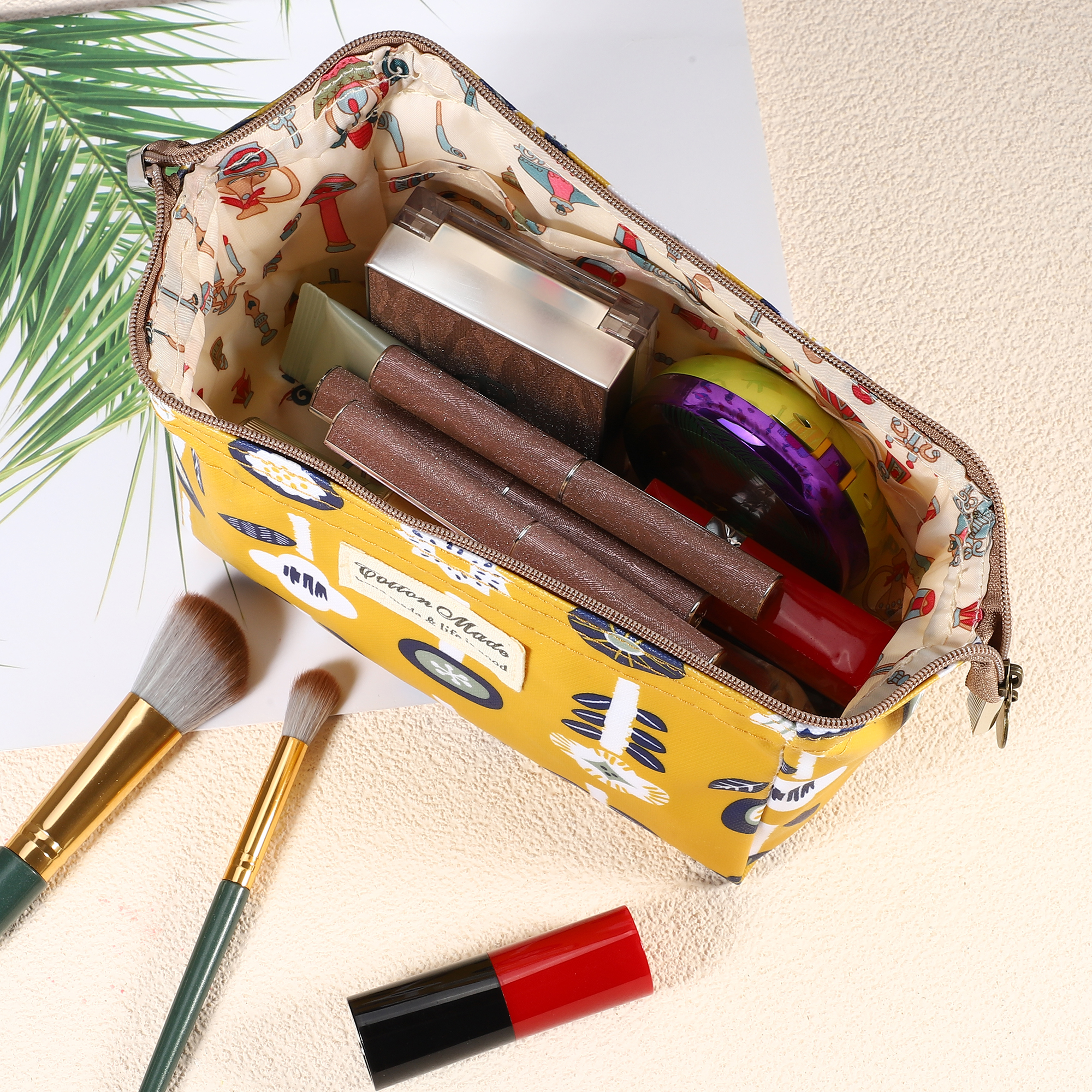 Unique Bargains Printed Travel Makeup Bag for Business Travel Vacation Gym Yellow