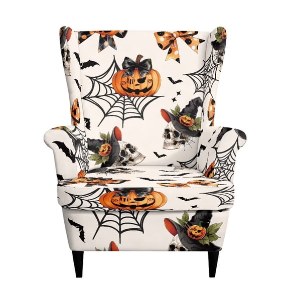Bulopur Halloween Pumpkin Wingback Chair Covers 2Pcs, Stretch Gothic Slipcovers for Party Living Room
