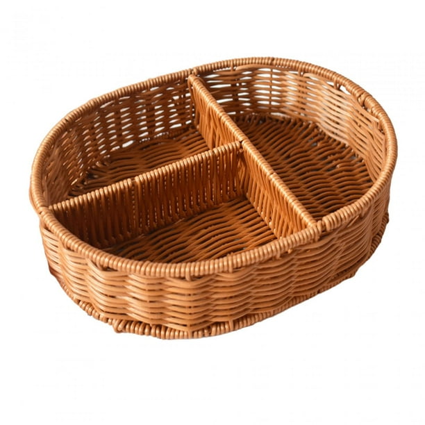 Cesta de frutas tejida de imitación de ratán, cesta de pan, para guardar aperitivos, artículos pequeños y comida. Oval