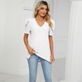thumbnail image 3 of Defitshape Women's V Neck T Shirt Crop Top Soft Loose Short Sleeve Summer Beach Casual Fall Fashion Split Thin Tshirt White X-Large, 3 of 4