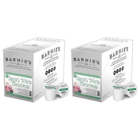 Barnie's Coffee & Tea Co. Santa's White Christmas Decaf Single Serve Coffee Cups, Coconut Caramel & Vanilla, Medium Roast Pods Compatible with Keurig Brewers, 24 Count per Box, 2 Boxes