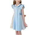 thumbnail image 4 of Big Girls Tulle-Dresses 2025 Size 3-14 Teens Kids Cute Ruffle Sleeve Button Collared Pullover Comfort Vacation Dresses, 4 of 5