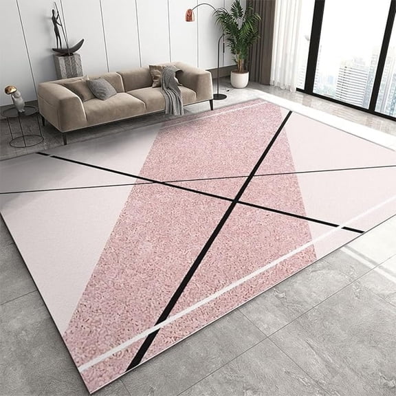 Cute Pink Area Rug, Black Simple Lines Indoor Non Slip Bedroom Rug, Low Pile Foldable Home Decor Carpet For Woman Bedside Living Room Kitchen Dining Room Floor Mat 1x2ft