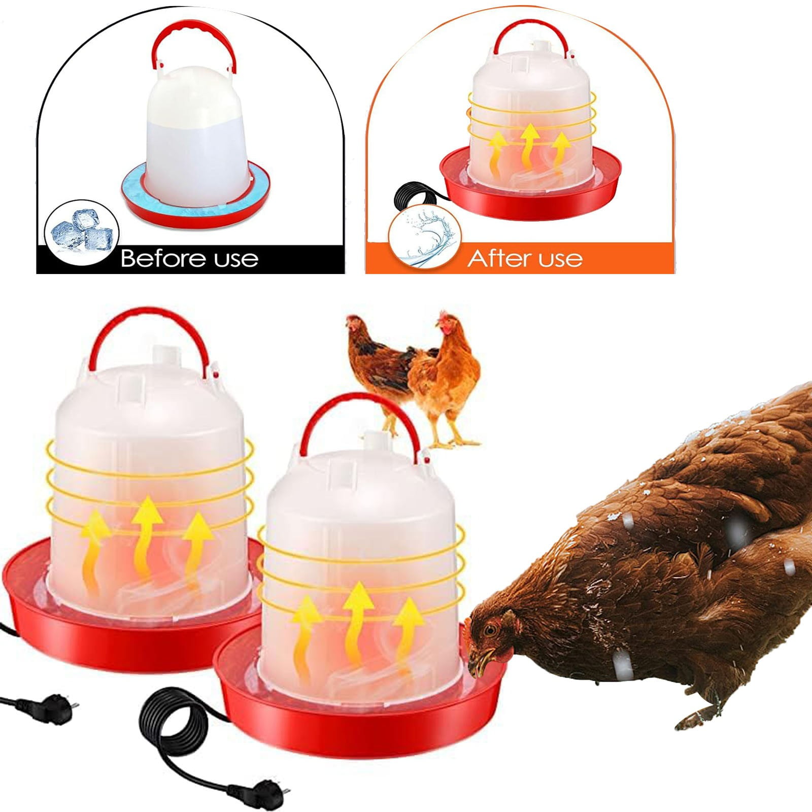 Outdoor Heated Chicken Waterer Poultry Bath Drinking Water Heating Poultry Feeder Heating Hood Machine Hanging Indoor Outside Home Garden Presents For Poultry Lovers