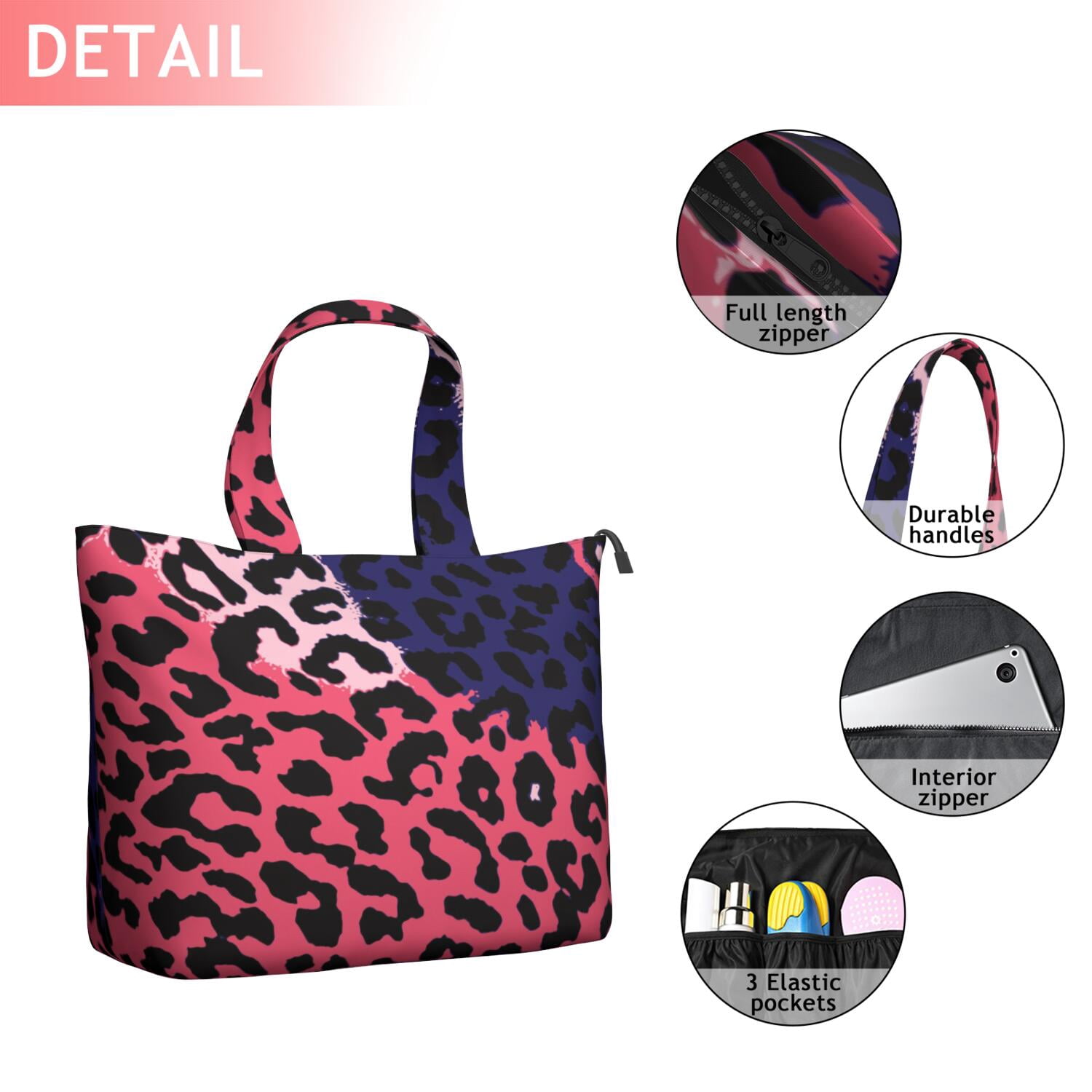 Pink and Black Of Leopard Print Travel Tote Bags for Women Carry On,Large Weekender Bags for Women Travel,Multi Functional Duffle Bag for Work,Shopping,Sports
