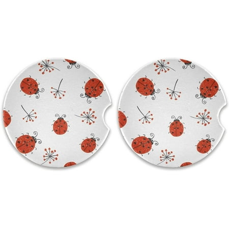 

Hyjoy Cute Ladybugs Car Coasters 2 Pieces Absorbent Ceramic Cork Base Car Coasters Drink Cup Holder Coasters with Finger Notches Easy to Remove and Clean