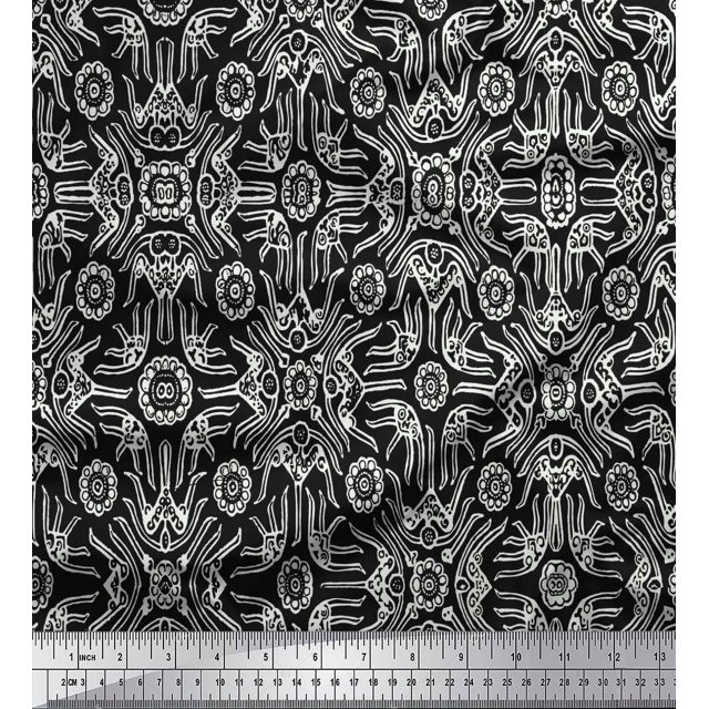Soimoi Rayon Fabric Floral & Moroccan Damask Printed Fabric 1 Yard 42 Inch Wide