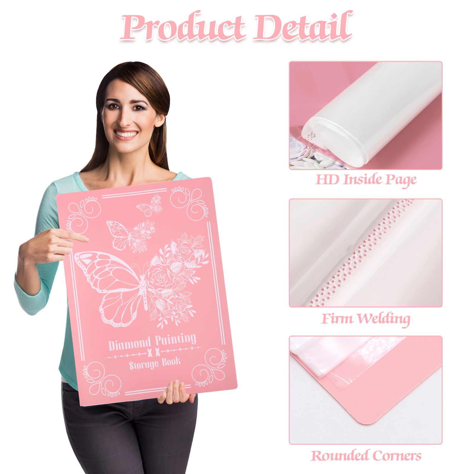 A2 Large Size Diamond Painting Storage Folder for Finished Product, 60  Pages in Pink, White and Black 
