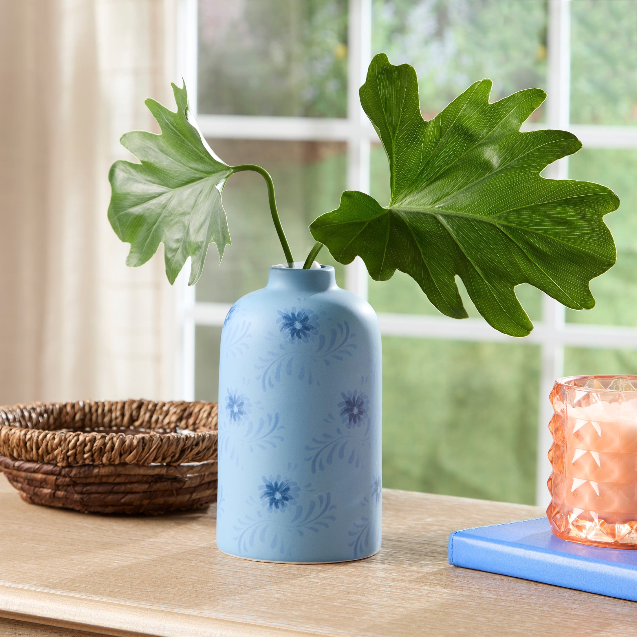 Mainstays By Becky G. & Alejandra Small 6.38" Blue Flower Decorative Ceramic Vase