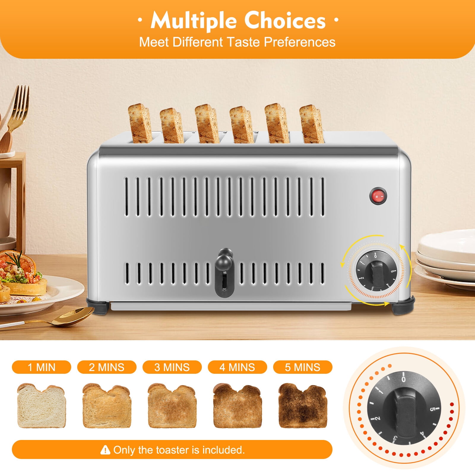 Slice Toaster, 6 Slices Commercial Toaster Stainless Steel Bread Baking Machine with Timing Function & Drawer-type Crumb Tray, for Home Restaurant Bakery, Silver