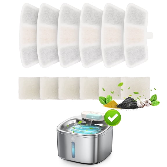 ACDANC 6 Pack Replacement Filters for 3.5L Stainless Steel Cat Water Fountain cat fountain filter replacement filterless cat water fountain-White