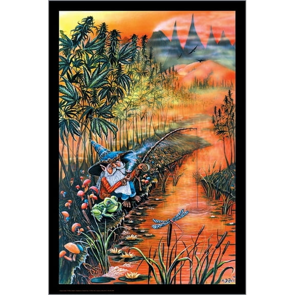Laminated Gnome Fishin' by Mike Dubois Non-Flocked Blacklight Poster - 24.5" x 36.5"