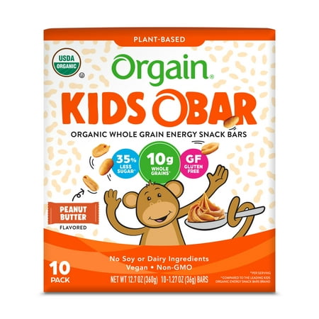 Orgain Organic Kids Energy Bar, Peanut Butter- 4g Protein, 7g Dietary Fiber, Dairy Free, 10 Count