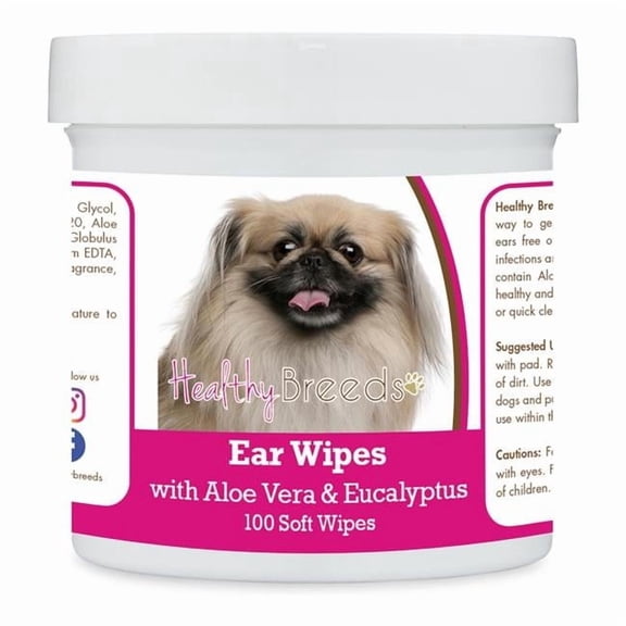 Healthy Breeds 192959824353 Pekingese Ear Cleaning Wipes with Aloe & Eucalyptus for Dogs - 100 Count