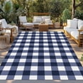 thumbnail image 2 of Navy Blue Check Outdoor Rug 3x5 Ft - Reversible Patio Rug Outdoor Camping Rugs, Farmhouse Buffalo Plaid Blue Washable Indoor Outdoor Area Rugs, Non-Slip Outdoor Carpet Runner for Deck/Porch, 2 of 8
