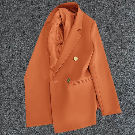 Zysthvn Long Sleeve Jacket Women Casual Blazer Plus Size Double Breasted Coats for Women Dressy Button with Pockets Lapel Solid Tops