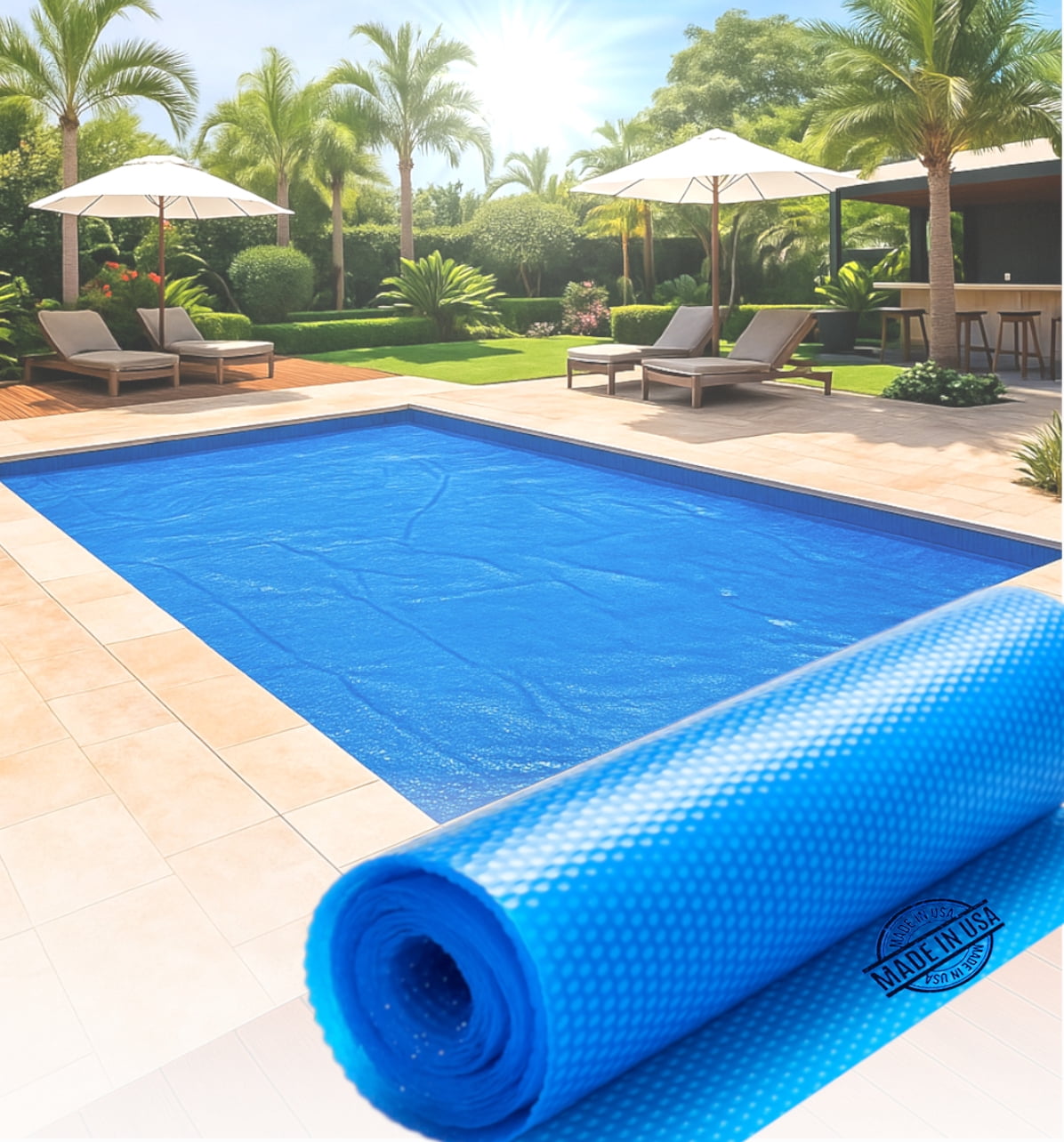 SunHeater Pool Solar Blanket - Trimmable Rectangular Pool Solar Cover, 12 Mil, 18' x 36'
