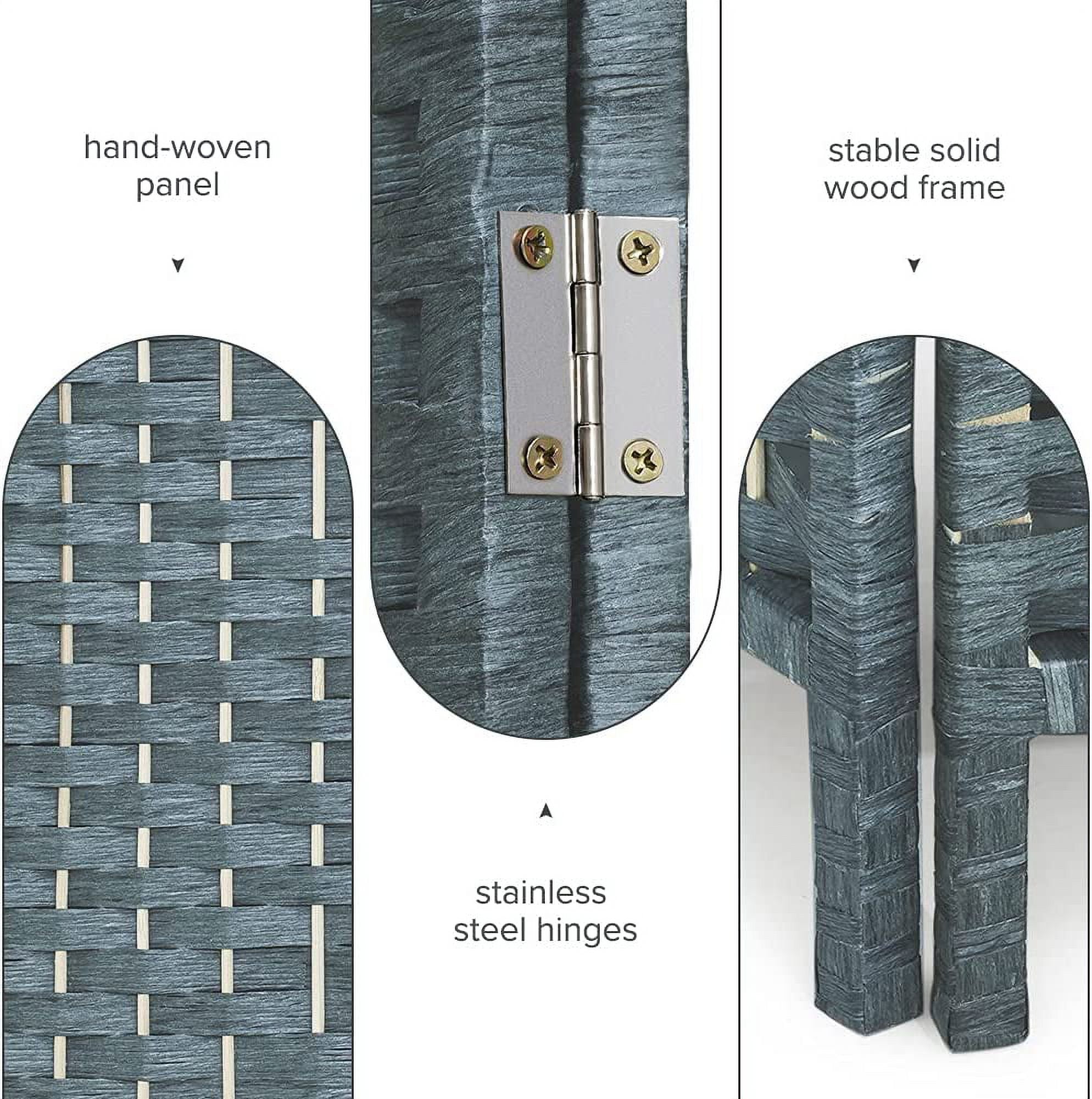 Jostyle 6ft Room Divider with Hand-Woven Design, 4-Panel Folding Privacy Screen Freestanding Gray-Green