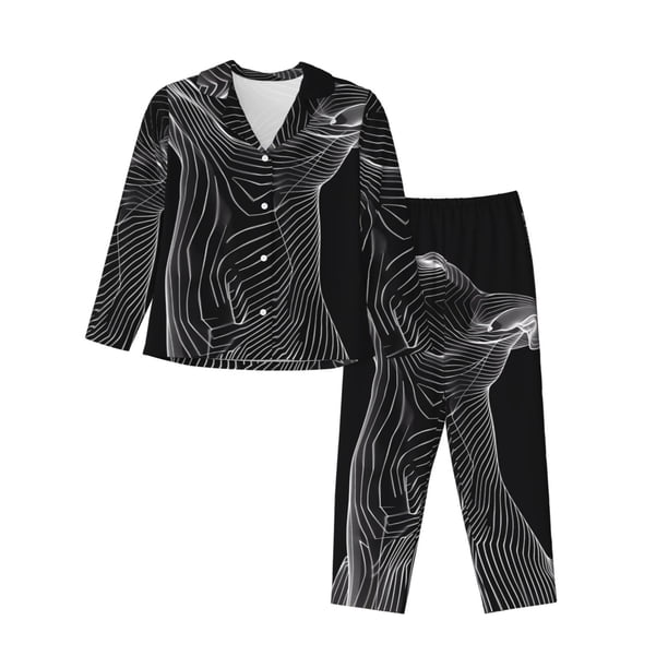 Balery Geometric Lines Dog Art Conjunto de Pijama con Estampado para Mujer, Conjunto de Dos Piezas con Manga Larga, Ropa de Dormir Suave con Bolsillos, Pijamas Cómodos-XX-Large