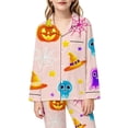 thumbnail image 5 of Afdoent Girls Pajamas Set Halloween Pumpkin Ghost Print Sleepwear Long Sleeve Jammies Button-Down Nightwear Loungewear Comfortable For Kids Holiday 7-8 Years, 5 of 5