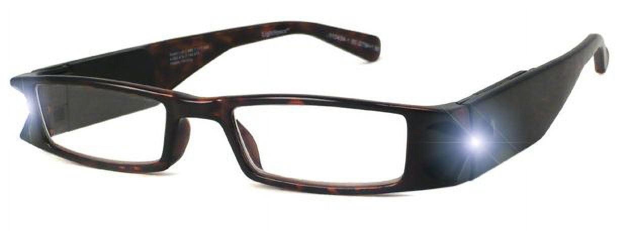LightSpecs Lightweight Reading Glasses with LED lights +1.00 Power, Tortoise, w/Tube Case