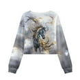 thumbnail image 2 of Xoenoiee Horse Print Girls Crop Top Casual Long Sleeve Pullover Tops Kids Loose Fit Sweatshirt Sweaters Comfy Fall Clothes, 11-12 Years, 2 of 7