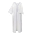 thumbnail image 4 of IWRICH Men's Embroidery Moroccan Thobe Mogadishu Djellaba Robe Jubba Prayer Kaftan Arabic Abaya 03-White XL, 4 of 8