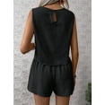 thumbnail image 4 of Womens 2 Piece Summer Linen Outfits Short Sets Round Neck Sleeveless Tank Top Elastic High Waisted Shorts Black XXL, 4 of 6