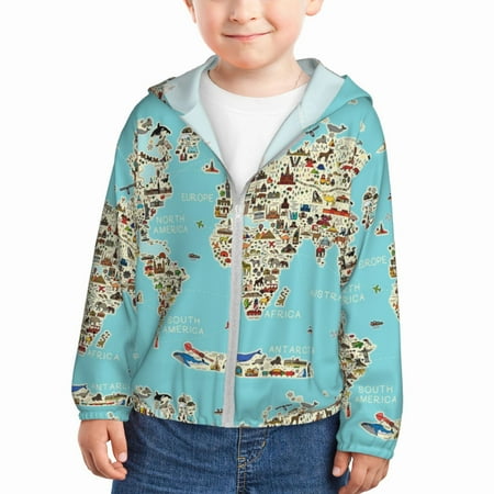 

Lukts World Travel Line Icons Map Print Children s Long-Sleeved Sun Protection Clothing Hooded Sweatshirts for Boys and Girls Outdoor Sports-5 Years