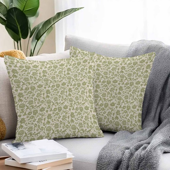 Throw Pillow Covers 20x20 Inch Set of 2, Green Floral Waterproof Outdoor Pillow Covers, Vintage Rustic Botanical Spring Decorative Cushion Pillowcases for Couch, Sofa, Bed, Garden, Patio