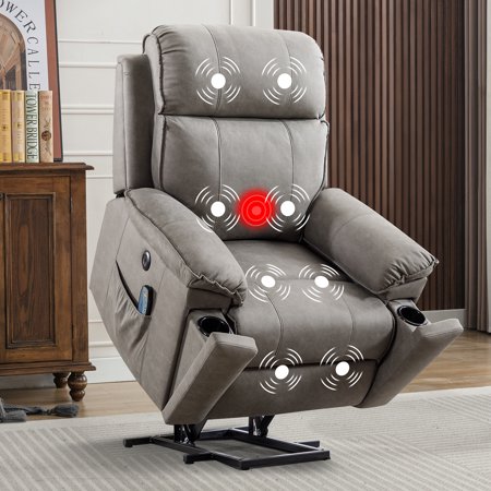 Bonzy Home Power Lift Chair for Elderly Electric Recliner with Heat & Massage Cup Holders Side Pockets USB Port, Gray