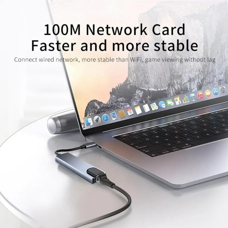 Generic USB 8 in 1 Type C 3 1 to 4k Hd Hub Adapter with Sd Tf Rj45 Card Reader Pd Fast Charge for Macbook Notebook Computer, Silver